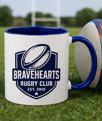Bravehearts Rugby Club custom dark blue mug — sports club sublimation print